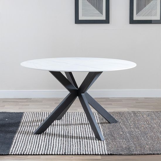 Novara 4 Seater White Ceramic Round Dining Table with Black Star Base - 130cm